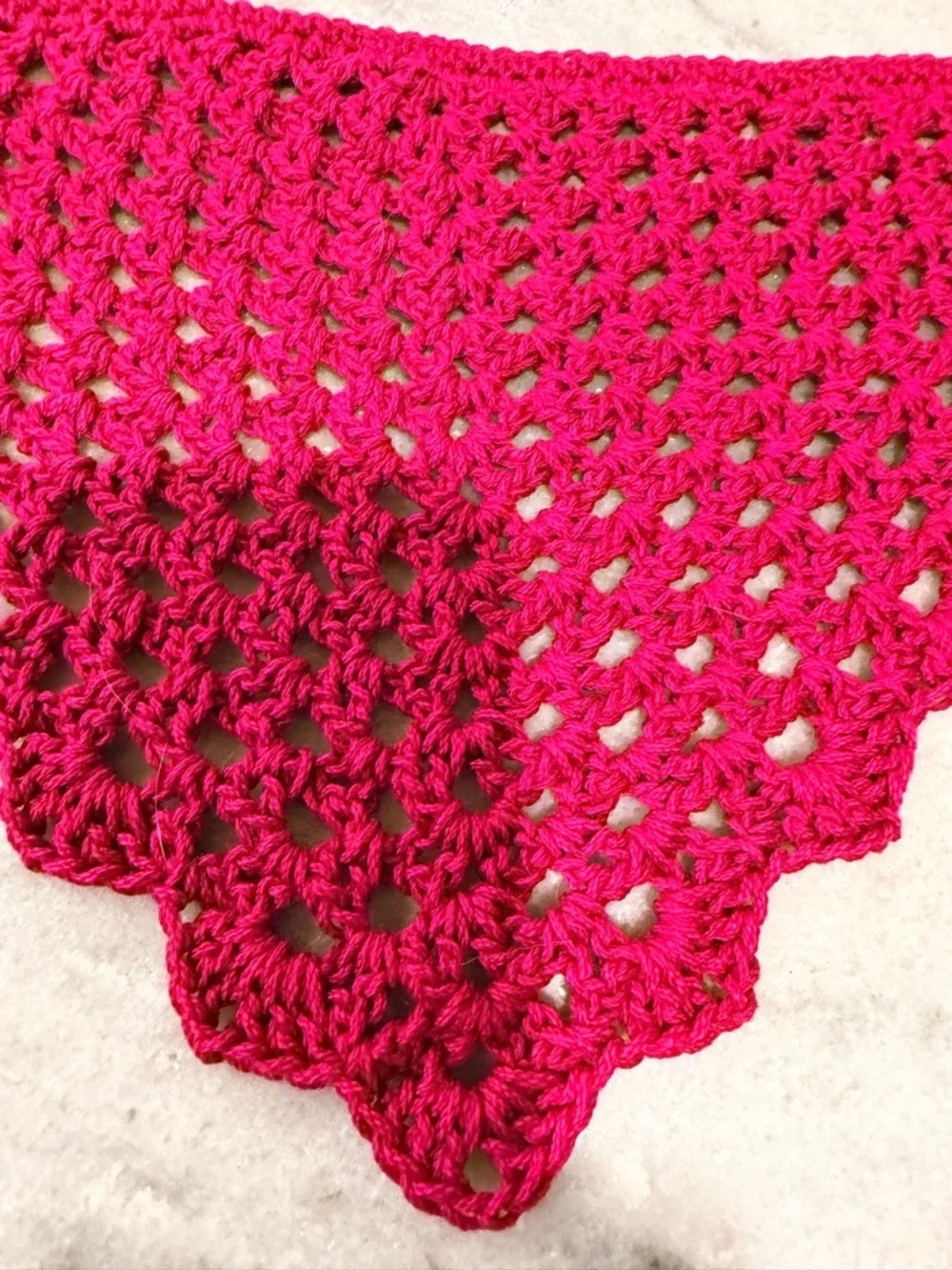 Handmade Crochet Kerchief Head Scarf Cotton Boho Triangle Wrap Fest Cottagecore